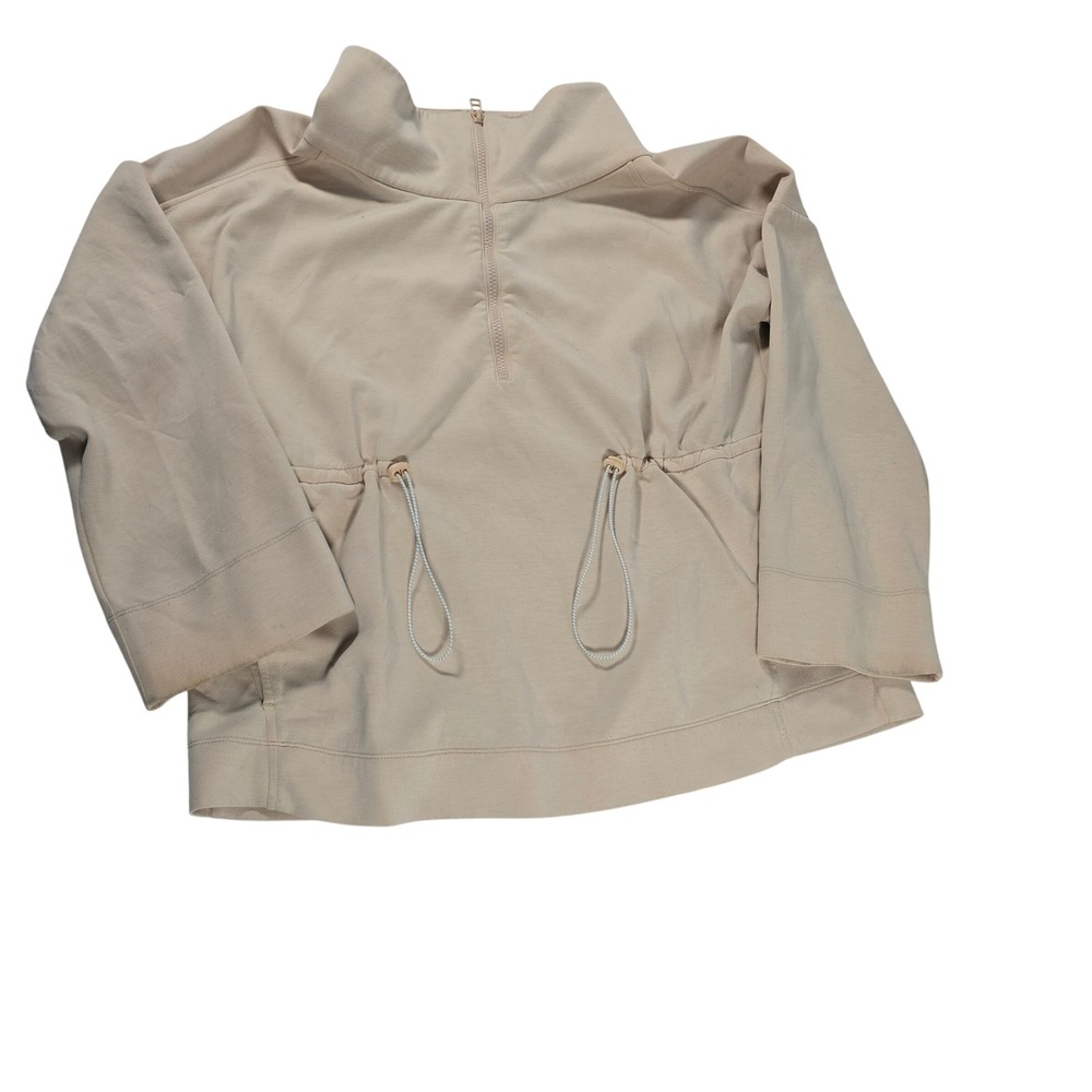 Saturday Sunday Anthropologie Beige Quarter Zip Drawstring Pullover Sweatshirt M